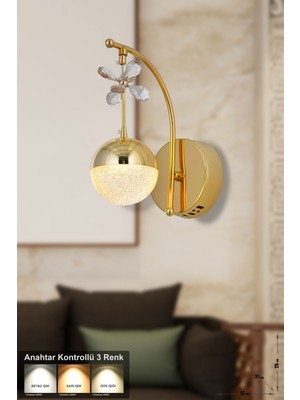 Forde Power Ledli Modern Lüks Duvar Aplik (3 Renk Sarı-Beyaz-Gün Işığı) - Gold