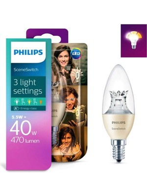 Philips  LED Mum Ampul /5,5W-4W-2W(TEK Ampul-3 Kademeli) E14 Duy