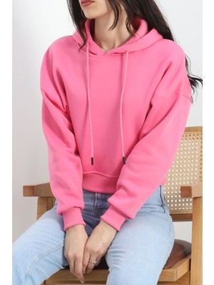 Adatakbutiq Kapşonlu Crop Sweat Pembe - 20959.1878.