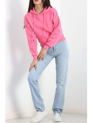 Adatakbutiq Kapşonlu Crop Sweat Pembe - 20959.1878.