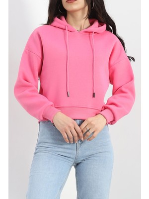 Adatakbutiq Kapşonlu Crop Sweat Pembe - 20959.1878.