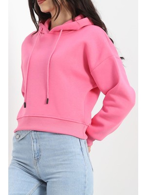 Adatakbutiq Kapşonlu Crop Sweat Pembe - 20959.1878.