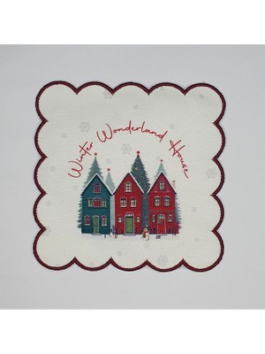 Deco Yılbaşı Evleri Slogan Tasarımlı Etrafı Nakışlı Kokteyl Peçetesi