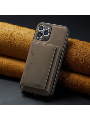 Zebana Apple iPhone 16 Pro Max Uyumlu Kılıf Zebana 2in1 Elite Class Cüzdanlı Deri Kılıf Koyu Kahverengi