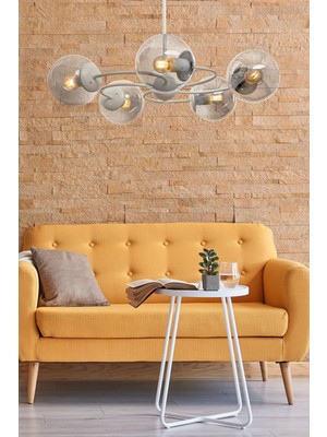 Woodhub Dönence 5.li Beyaz-Füme Camlı Avize