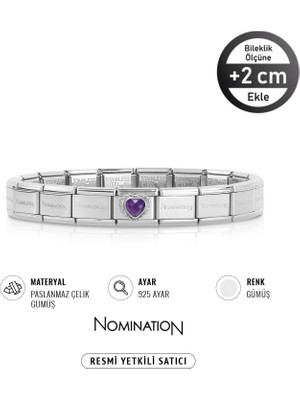Nomination Italy Composable 925 Ayar Gümüş Zirkon Taşlı Mor Kalp ve Çelik Bileklik Sılver