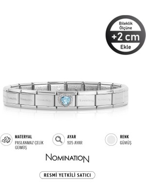 Nomination Italy Composable 925 Ayar Gümüş Zirkon Taşlı Açık Mavi Kalp ve Çelik Bileklik Sılver