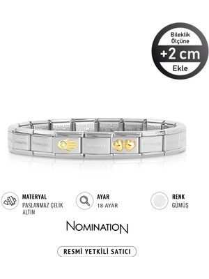 Nomination Italy Composable 18K Altın Fatımanın Eli & 18K Altın Dolgulu Çift Kalp Paslanmaz Çelik Silver Sılver