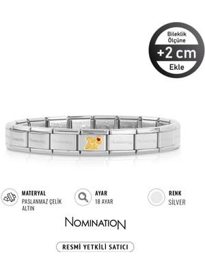 Nomination Italy Composable 18 Ayar Altın Sevgili Kediler ve Çelik Bileklik Sılver