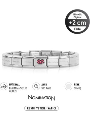 Nomination Italy Composable 925 Ayar Gümüş Zirkon Taşlı Çikolata Kalp ve Çelik Bileklik Sılver