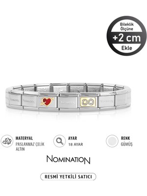 Nomination Italy Composable 18K Altın Oklu Kalp & 18K Altın Glitterlı Sonsuzluk Paslanmaz Çelik Silver Sılver