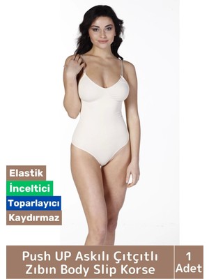 Özel Lazer Kesim Iz Göstermez Toparlayıcı Askılı Çıtçıtlı Push Up Slip Body Zıbın Korse