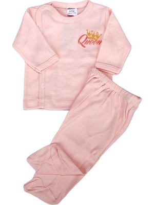 Kız Bebek Somon Queen Taç Baskılı 2'li Pijama Takımı 0-3 Ay