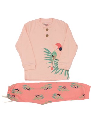 Kız Çocuk Pembe Papağan Baskılı 2'li Pijama Takımı