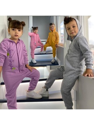 Asel Kids Aselkids Kapüşonlu Ve Fermuarlı Ön Ve Arka Nakışlı Çoçuk Tulum. Mor Renk