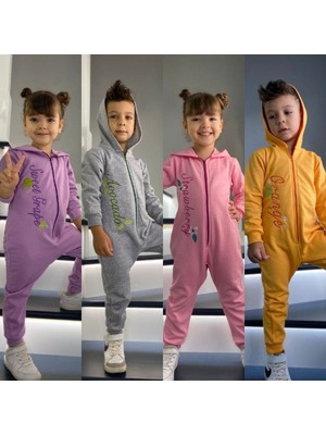 Asel Kids Aselkids Kapüşonlu Ve Fermuarlı Ön Ve Arka Nakışlı Çoçuk Tulum. Mor Renk