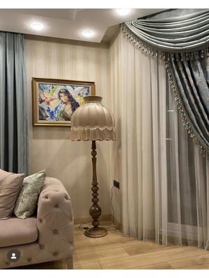 Woodhub Ayışığı Abajur Vizon Rengi Şapka ve Ahşap Ayak