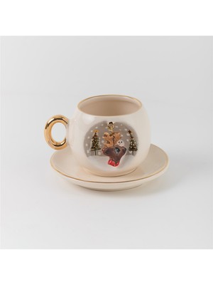 BSK Ceramics Handmade Geyik Kahve Fincanı Seramik Çay Kahve Fincan Yılbaşı Hediye Kupa Kardan Adam Çam Ağacı
