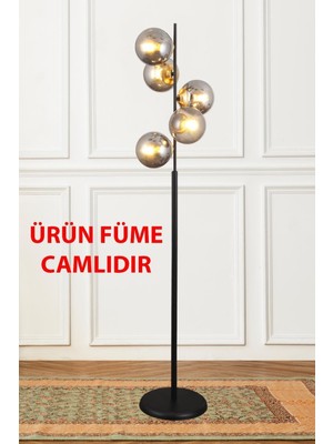 Woodhub Nida 5 Li Siyah Gold Füme Camlı Lambader