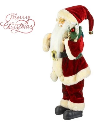 Sole Yılbaşı Süsü Noel Baba Biblo Figür Büyük Boy 45CM - Peluş Ayılı Hediye Çuvalı ve Aksesuarları ile