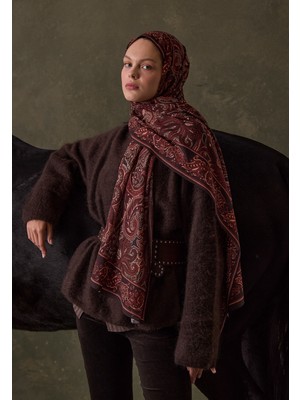 Fresh Vintage Desen Kadın Şal Bordo Renkli ve Şık Tasarım Standart Ebat