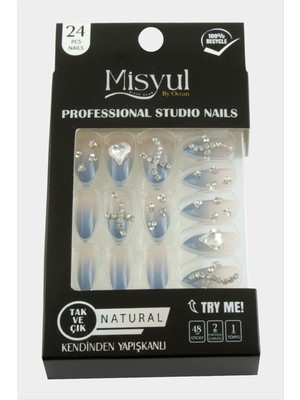 Misyul Taşlı Takma Tırnak 24 Adet