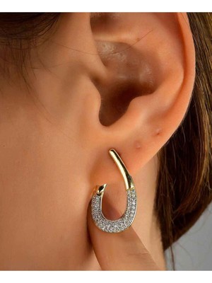 Aycha Aksesuar Çelik Vip Seri Iki Renkli Zirkon Taşlı Modern Taşlı Küpe