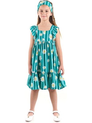 Çizgili ve Papatya Desenli Çocuk Elbisesi