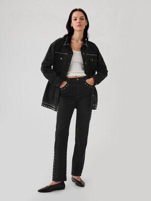 Kadın Siyah High Rise Studded '90S Straight Jean Pantolon