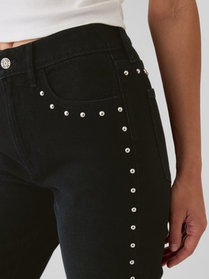 Kadın Siyah High Rise Studded '90S Straight Jean Pantolon