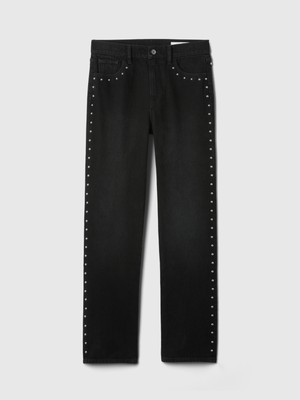 Kadın Siyah High Rise Studded '90S Straight Jean Pantolon