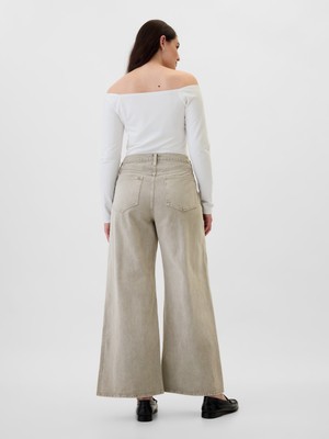 Kadın Gri High Rise Wide-Leg Jean Pantolon