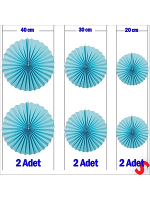 Süsle Bebek ve Parti Kağıt Yelpaze Süs, 6 Adetli Set, Mavi