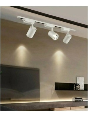 Woodhub Beyaz Kasa ve Günışığı 6 Adet 360 Derece Dönen LED Ray Spot Lamba 2 Adet 1 Metre Raylı Armatür