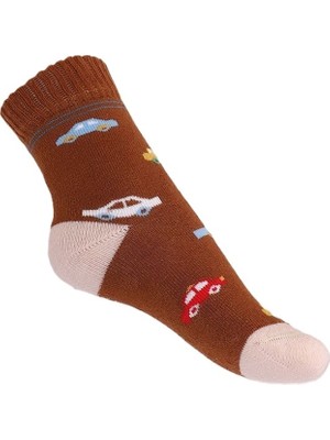 Ekinoks Socks Erkek Bebek Araba Desenli Dikişsiz Pamuklu Kışlık Termal 4'lü Havlu Soket Çorap