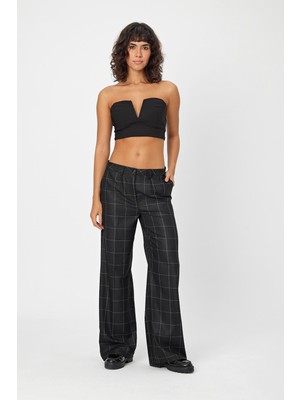 Alexander Gardi Alexandergardi Wide Leg Bol Paça Kareli Çift Cepli Klasik Kadın Pantolon (B24-0001)