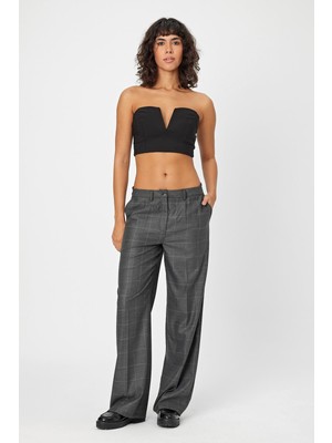 Alexander Gardi Alexandergardi Wide Leg Bol Paça Kareli Çift Cepli Klasik Kadın Pantolon (B24-0001)