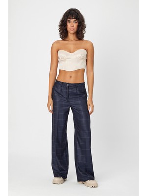 Alexander Gardi Alexandergardi Wide Leg Bol Paça Kareli Çift Cepli Klasik Kadın Pantolon (B24-0001)