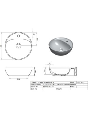 Turavit Tld 0712 Toledomix Çanak Lavabo Batarya Delikli 40 cm