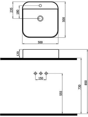 Newarc Tezgah Üstü Lavabo Batarya Delikli 515050BT (Lft)