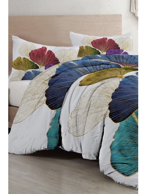 Çift Kişilik Lastikli Çarşaflı Pamuk Saten Colorfull Leaves Nevresim Takımı