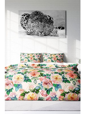 Çift Kişilik Lastikli Çarşaflı Pamuk Saten Flower Spring Nevresim Takımı