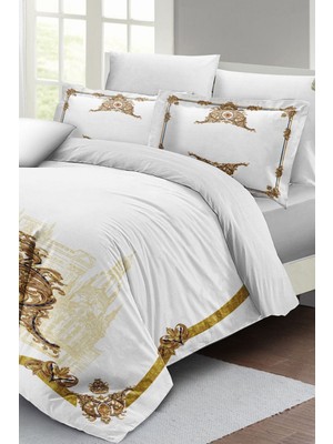 Çift Kişilik Lastikli Çarşaflı Pamuk Saten Courtier Nevresim Takımı