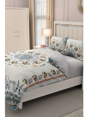 Çift Kişilik Lastikli Çarşaflı Pamuk Saten 3D Fil Desen Nevresim Takımı