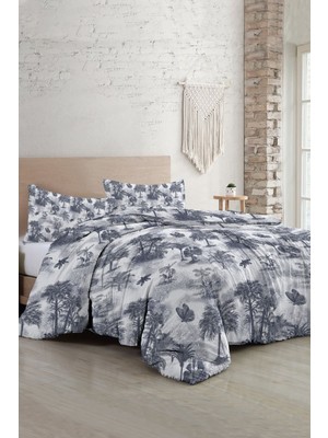 Çift Kişilik Lastikli Çarşaflı Pamuk Saten Tuval Koleksiyonu Palm Nevresim Takımı