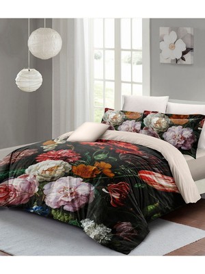Doğal Pamuk Çift Kişilik 3D Digital Big Roses Nevresim Takımı