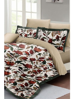 Çift Kişilik Lastikli Çarşaflı Pamuk Saten Çiçekli Lale Nevresim Takımı