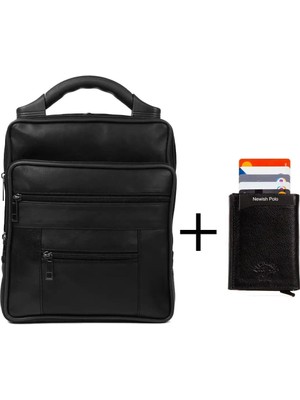 Newish Polo Erkek Siyah Hakiki Deri El Çantası Mekanizmalı Cüzdan newpolo038