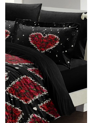 Çift Kişilik Lastikli Çarşaflı Pamuk Saten Black Roses Nevresim Takımı
