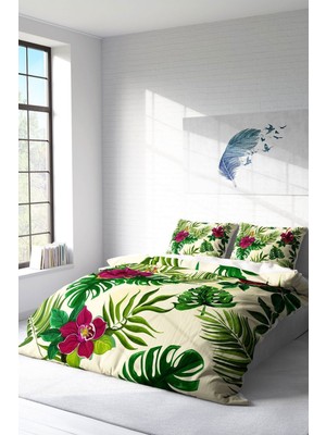 Çift Kişilik Lastikli Çarşaflı Pamuk Saten Peace Of The Green Nevresim Takımı